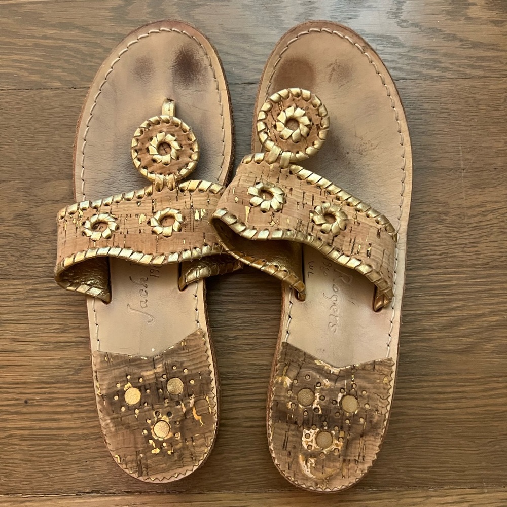 Jack Rogers women’s sandals size 7 in gold and cork